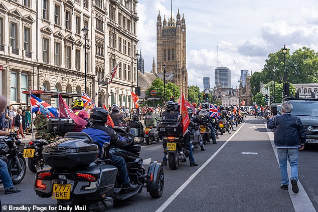 Veterans on bikes show their support at the SAS protest in Westminster
