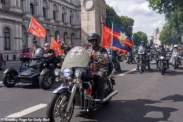 As the debate kicked off inside Westminster, the veterans spent an hour driving round Parliament Square and along the Embankment, growling, parping and waving their flags