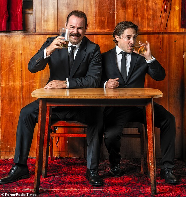 Alongside the interview Danny (L) looked dapper in a suit as he posed for a fun shoot in a pub with Mr Bigstuff co-star and creator Ryan Sampson (R)