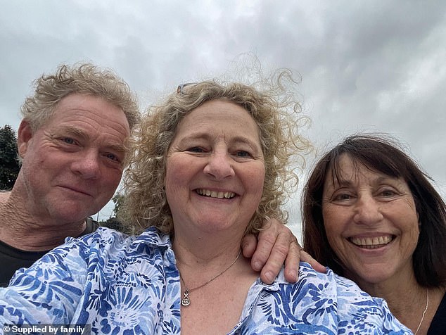 Jess went out to Australia to finally meet Alistair in the flesh. They are pictured with his wife Suzie (right)