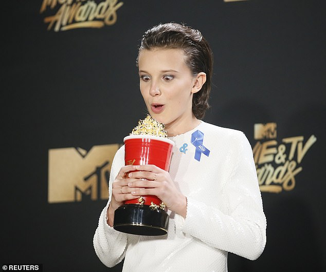 She went on to open up about the pressure of the Emmy's saying: 'Alrighty. That gives me anxiety' (Pictured 2017)