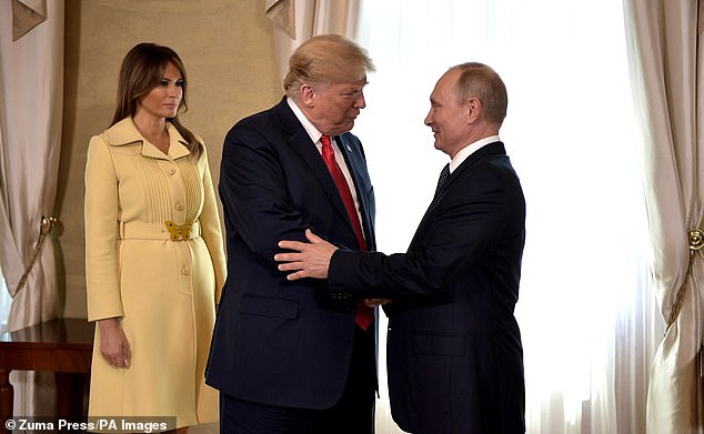 Melania Trump with President Donald Trump and Russian President Vladimir Putin, in Helsinki in July 2018 for a summit between the two leaders