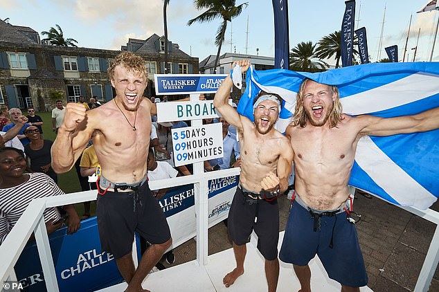 From left to right, Lachlan, Ewan and Jamie, first rowed a great ocean in 2020, when the then-rookie rowers sailed the Pacific Ocean
