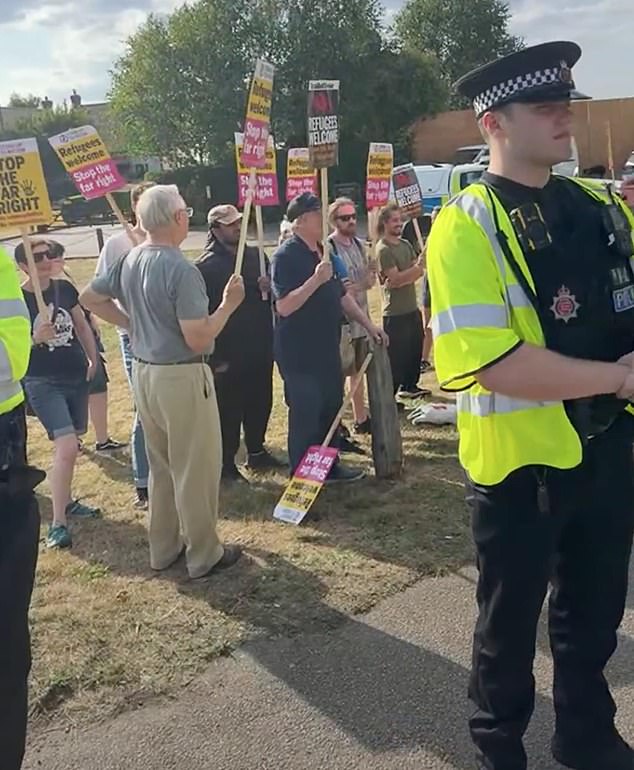 Those who joined the counter-protest were later seen being escorted away from the scene by police after things appeared to turn heated