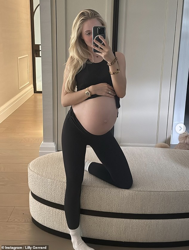 Steven Gerrard 's daughter Lilly-Ella, 21, showed off her giant baby bump on Instagram on Sunday as she prepares to welcome the footballing star's first grandchild