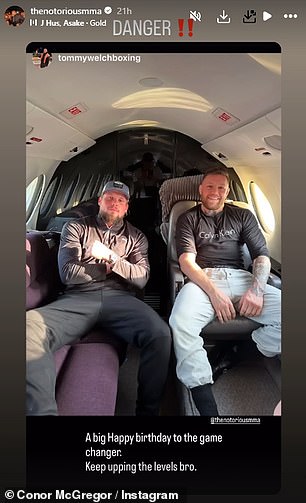 Amongst the string of posts, he also shared a picture with heavyweight boxer Tommy Welch as they posed from inside a very lavish private jet