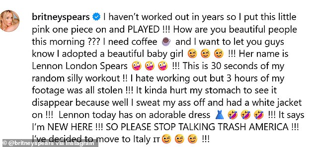 The singer, 43, released a statement announcing her shocking news, which also saw her claim she was relocating to Italy