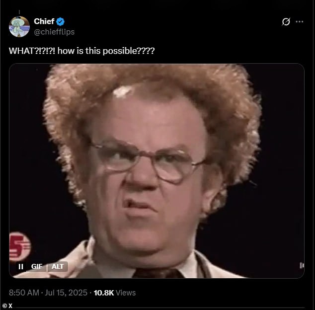 X user @chiefflips shared a meme of John C. Reilly looking confused with the caption: 'What?! How is this possible?'