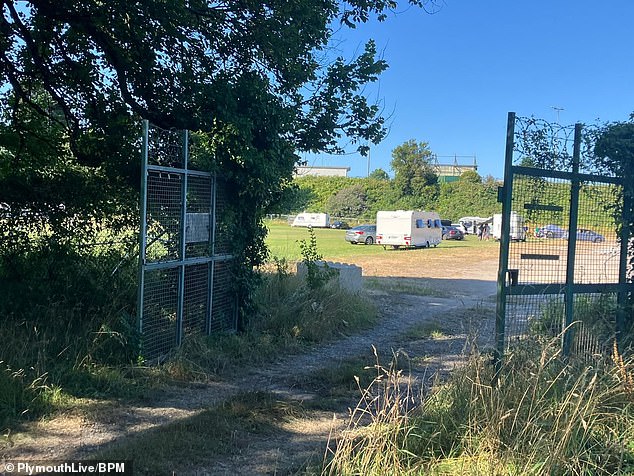 One group of caravans and vehicles settled at a field next to Plymouth Albion rugby pitch by Brickfields late Thursday night, locals claimed