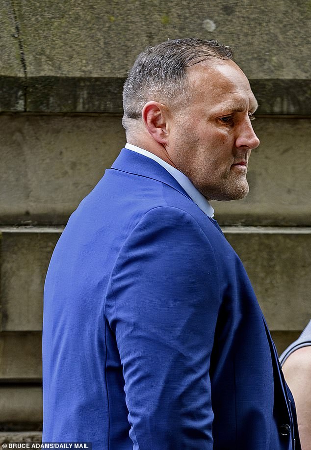 Gareth Hock (pictured arriving for his trial yesterday) allegedly physically assaulted the woman on several occasions, including one when he is said to have thrown a remote control at her head