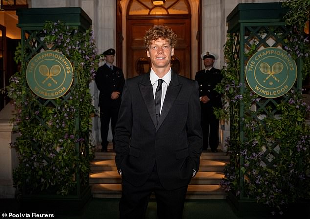 Meanwhile, Sinner sported a custom dark suit and tie with a pair of Gucci's signature loafers