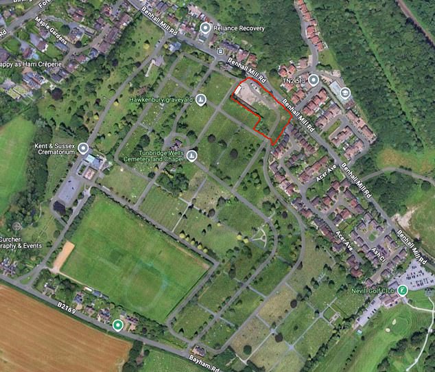 The area in red marks where the gravestones of the paupers lie within the Tunbridge Wells Cemetery