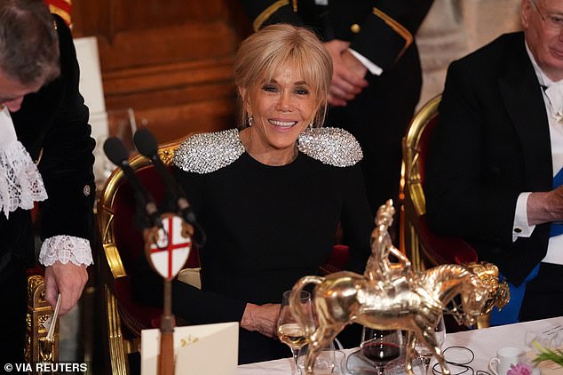 Brigitte Macron attends the Banquet for the President, hosted for French President Emmanuel Macron and her, on day two of their state visit to Britain, at the Guildhall in central London, Britain July 9, 202