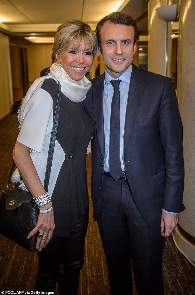 Brigitte entered the Elysee Palace in 2017 as the wife of the youngest president in French history - she was 64, Emmanuel was 39 (pictured together in February 2017)