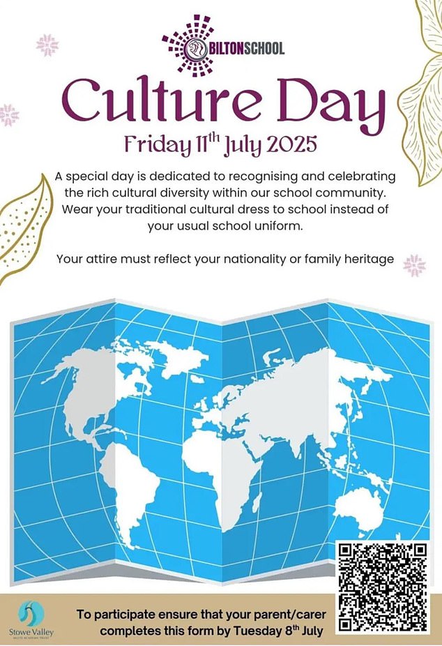 A poster advertising the school's Culture Day wants students 'recognising and celebrating the rich cultural diversity within our school community'