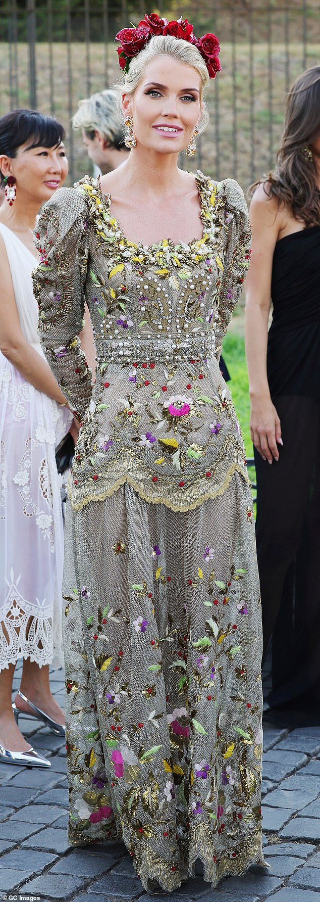 Lady Kitty Spencer outside the Dolce & Gabbana Alta Moda fashion show in Rome