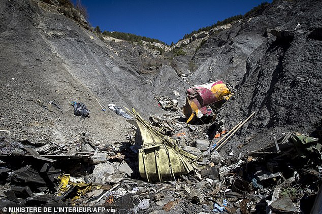 A part of the crash site of the Germanwings Airbus A320 near Le Vernet, French Alps
