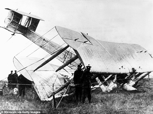 The pair's plane in Clifden, Ireland, after it landed in a bog and then pitched forward in the soft ground
