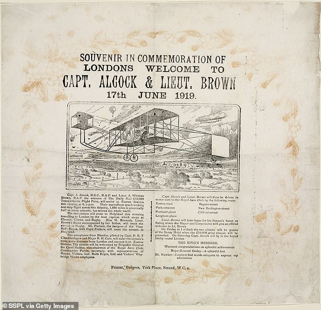 Printed tissue serviette commemorating Alcock and Brown's pioneering transatlantic flight
