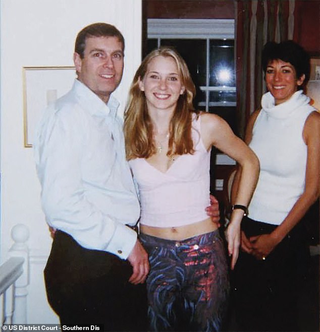 Maxwell (pictured with Prince Andrew and accuser Virginia Giuffre) was convicted in 2021 , two years after Epstein was found dead in his cell while awaiting trial for child sex offense