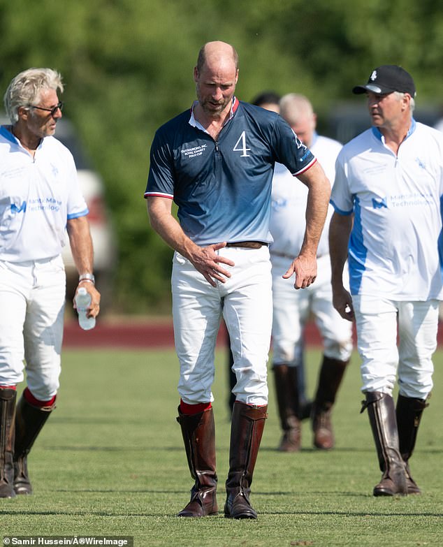 William - pictured on Friday - previously played in charity polo matches with his estranged younger brother Prince Harry