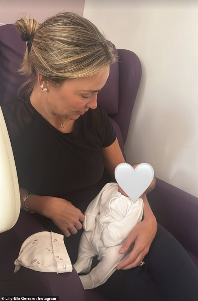 Lilly also uploaded a rare photo of her mother Alex, 42, cradling her first grandchild as they welcomed the baby into the world