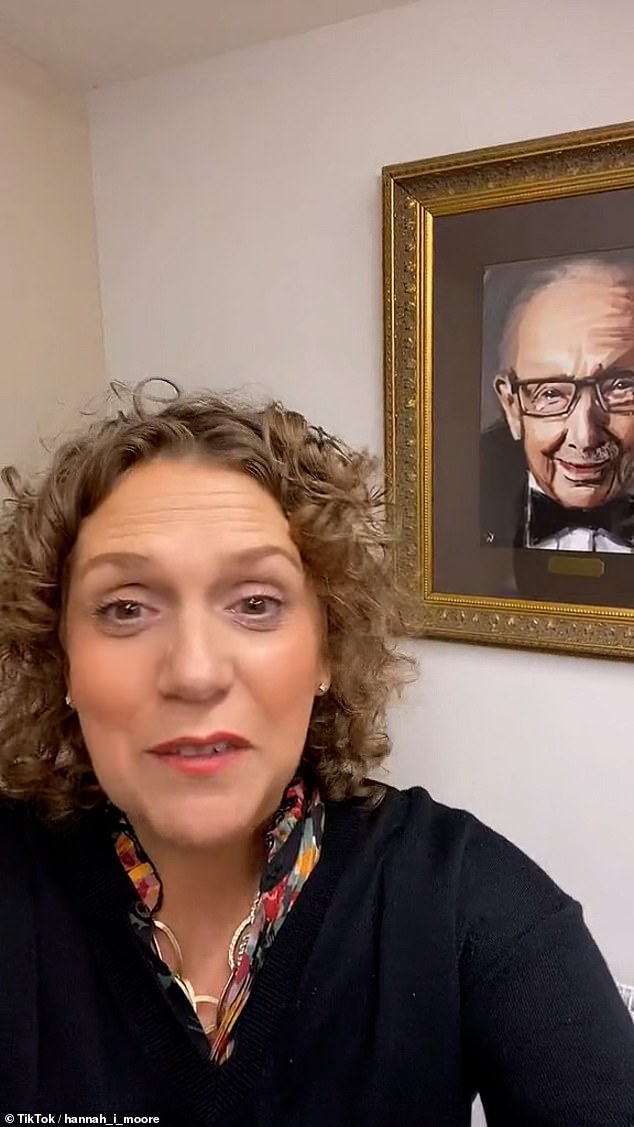 In another video, where she is standing in front of a picture of Captain Tom, she said: 'Hey everyone, we're busy here at the Captain Tom Foundation, planning for the Captain Tom Day, showing the power of connection to the generations and supporting our wonderful ageing population. Please follow us, please support us, love to you all.'