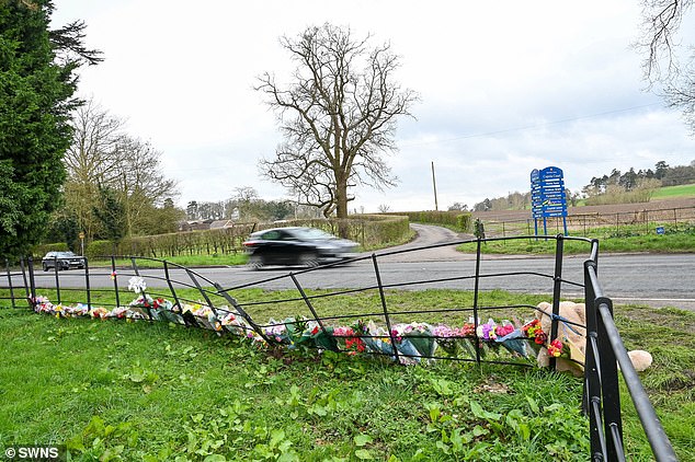 Flowers and soft toys were laid at the scene of a fatal crash on the A44 - Spetchley Road