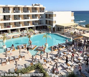 Chaotic scenes unfolded at Akasha Beach Hotel & Spa, located in Hersonissos, earlier this month, which saw dozens of guests charging towards available loungers as the pool opened for the day (Pictured: seconds after the rush)
