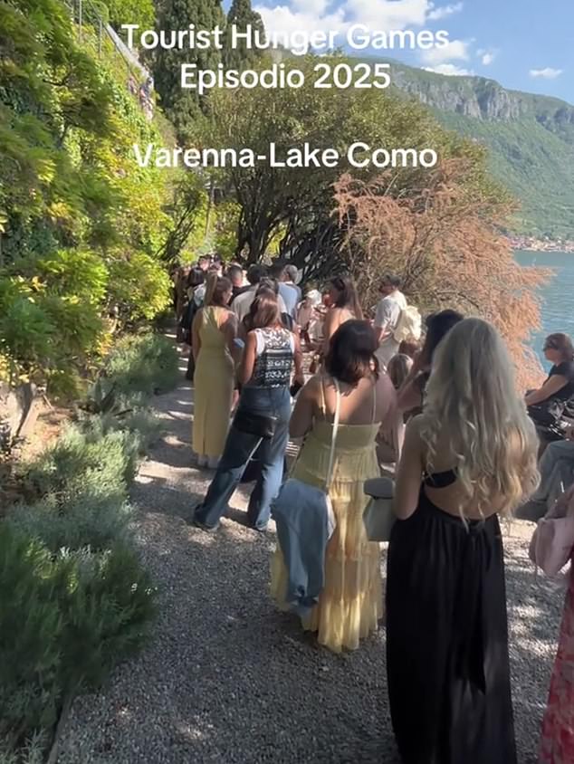Another Lake Como visitor likened the long queues to 'the tourist hunger games' and posted a picture of an endless line of people