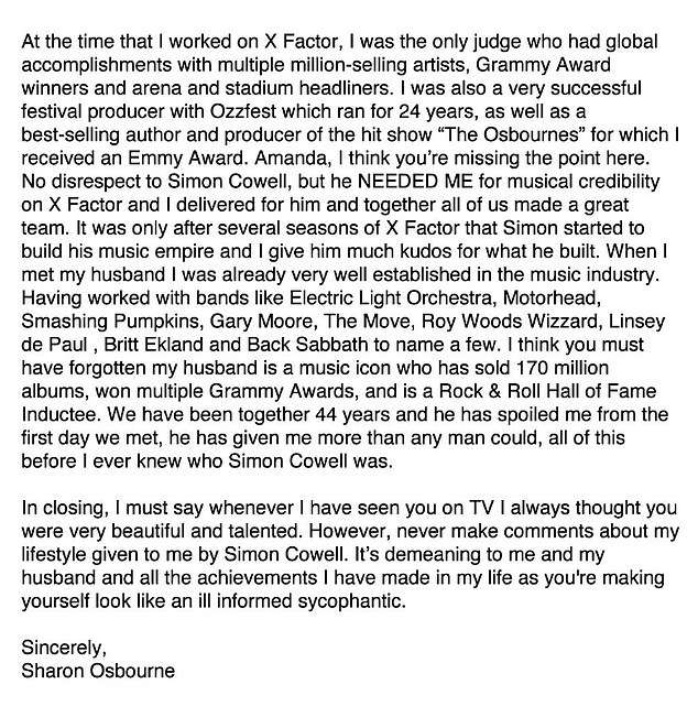 Sharon took to Twitter to issue the presenter with a full statement and accused her of being an 'ill informed sycophantic'