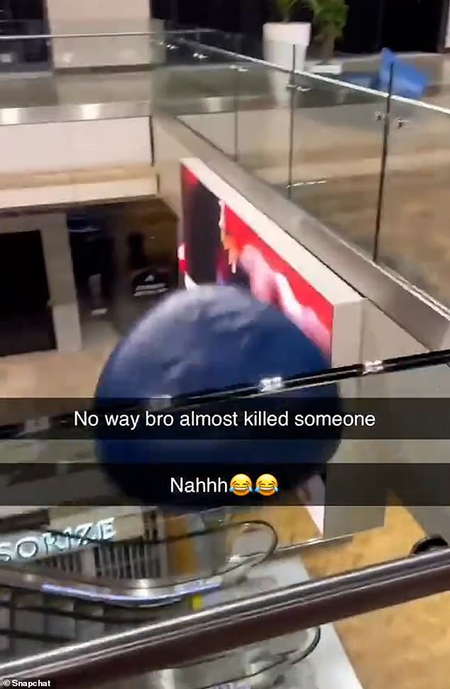 After the chair was thrown, it could be seen falling from the top to the bottom floor of Westfield