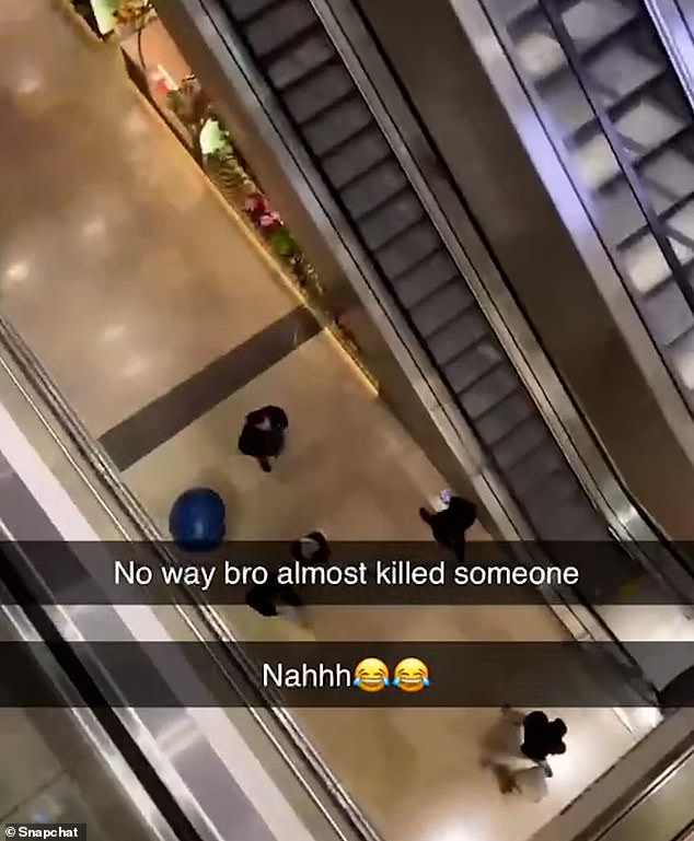 It landed with a loud thud and just narrowly missed shoppers who walking on the ground floor