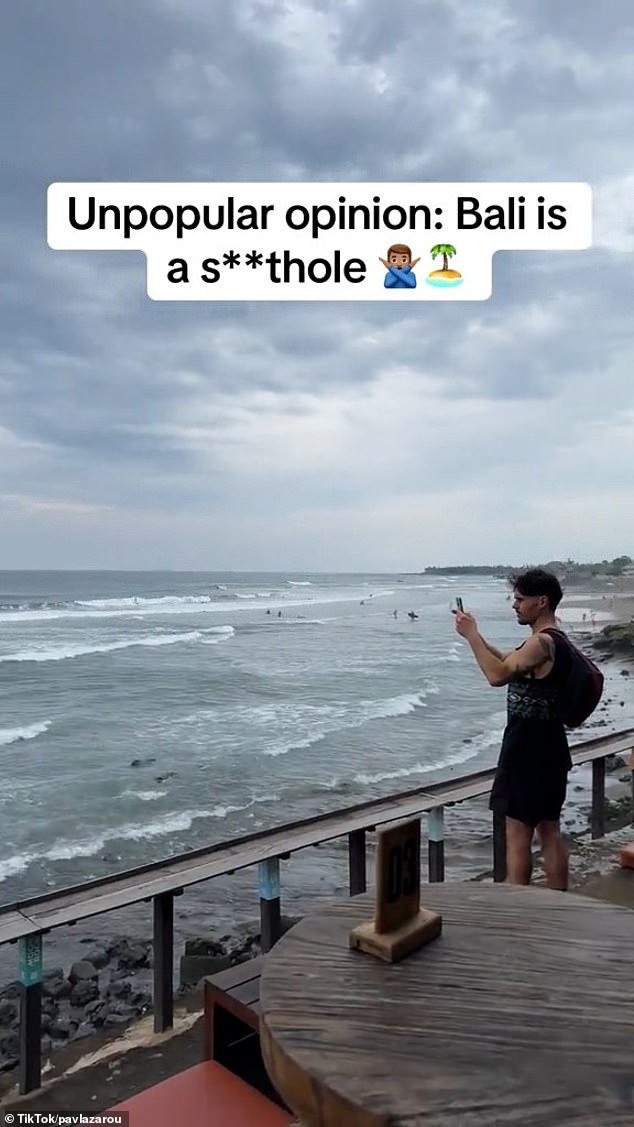 He said: 'We've spent three days now in Seminyak and three days in Jangu now, it's an unpopular opinion but Bali is a f***ing s*****e
