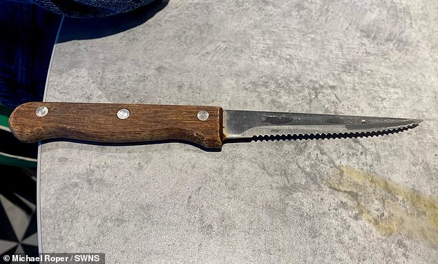 The couple were accidentally carrying a sharp knife with a six-inch blade tucked inside her bag