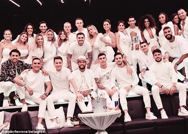 Neymar (front, centre) hosted his PSG team-mates and their WAGs at his 28th birthday party