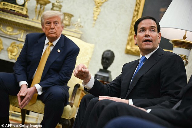 Trump and Secretary of State Marco Rubio speak to reporters in the Oval Office
