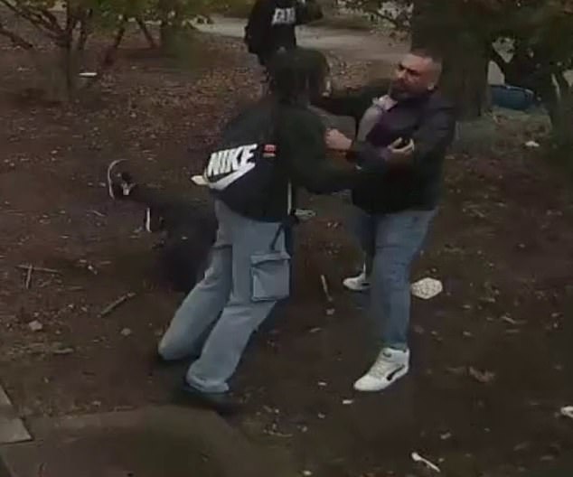 Ihsan punched his daughter's boyfriend square in the face at the start of the attack, sending him staggering back out of the frame and falling down hard on nearby concrete