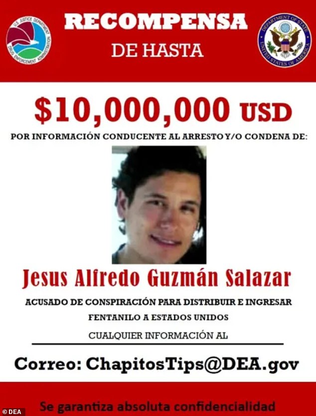 The Drug Enforcement Administration is offering a $10 million reward for information that leads to the arrest and/or conviction of Jesús Guzmán Salazar
