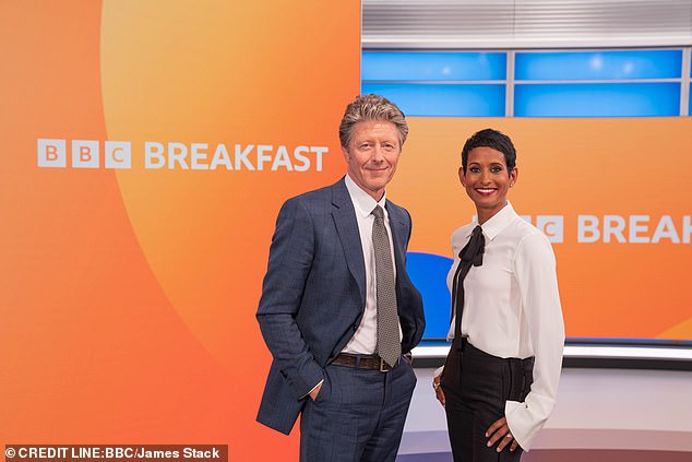 BBC Breakfast star Naga, pictured with her co-host Charlie, who present the show Monday to Wednesday