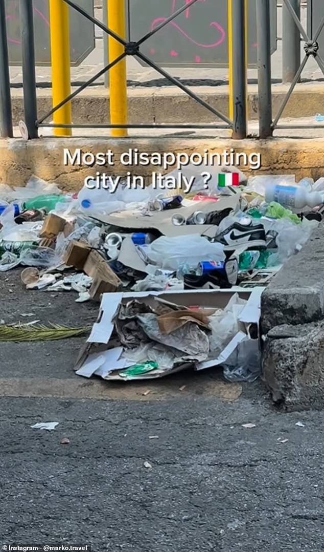He panned his camera to show pavements, tree planters and outdoor restaurant areas strewn with discarded bottles, food packaging, clothing, shoes and plastic bags