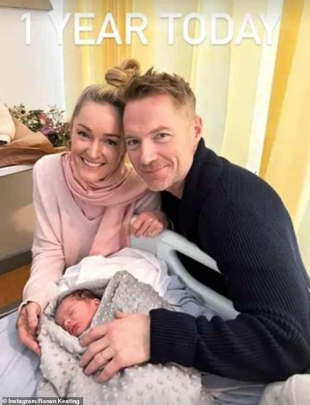 Ronan Keating, who is a father-of-five, became a grandfather for the first time aged 46 in 2023. Pictured with his wife Storm, now 43