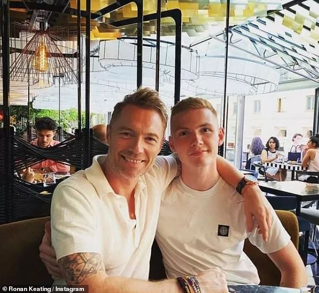 Ronan Keating, who is a father-of-five, became a grandfather for the first time aged 46 in 2023 when his son Jack became a father (pictured together)