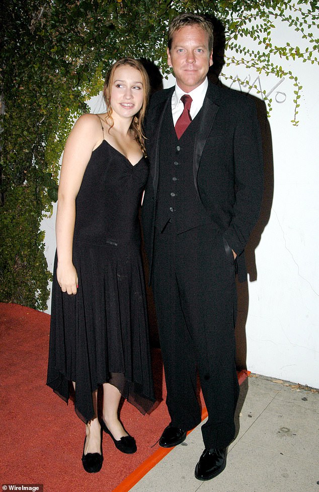 His daughter Sarah Sutherland later welcomed a son named Quinn in 2018 (pictured with Sarah in 2003)