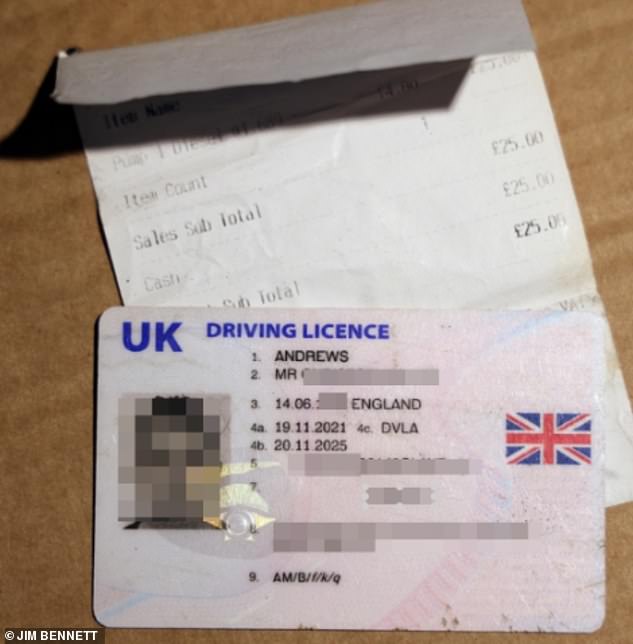 One of the driving licences left behind by a driver, which Mr Selvarajah  believes is either fake or stolen