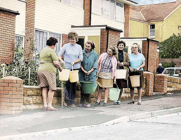 Residents collect water from a standpipe in Northam, Devon, during the summer of 1976