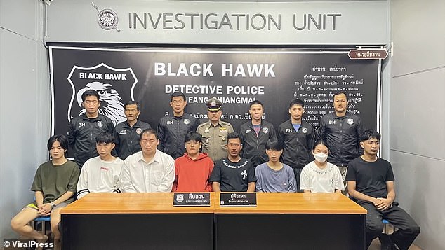 Police shared pictures of the bar staff in a line up after arresting them. Cops said they began investigating after seeing the video online