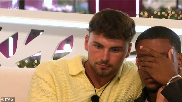 The shock turn of events left Cach in tears as he took a moment on the terrace to cry on Ty's shoulder - which left fans in tears