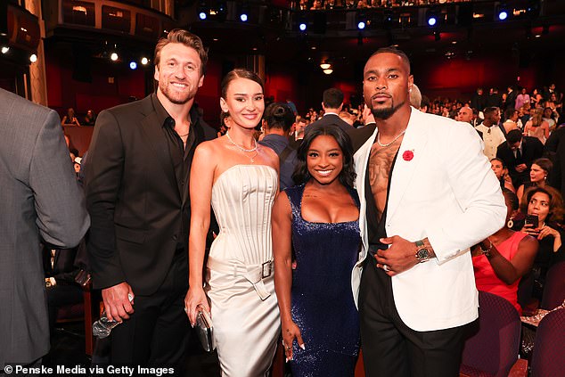 Kyle Juszczyk, Kristin Juszczyk, Simone Biles, Jonathan Owens at the 2025 ESPY Awards