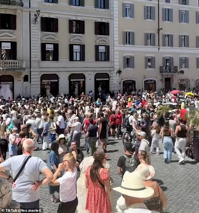 In the Italian capital of Rome (pictured, tourists are crammed shoulder-to-shoulder as they try to take in the city's famous architecture, with one likening the experience to being 'part of one big sweaty herd'